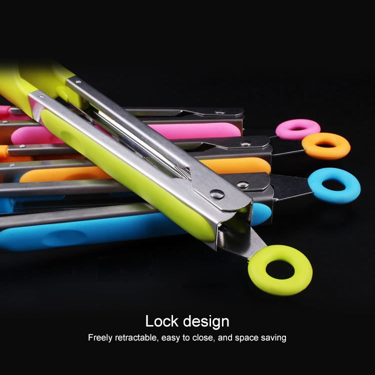 Kẹp thức ăn silicone bếp, cán thép không gỉ, kẹp thức ăn cán thép (xanh dương)