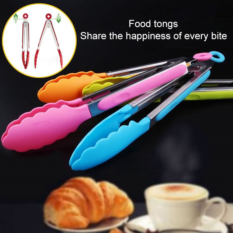 Kẹp thức ăn silicone bếp, cán thép không gỉ, kẹp thức ăn cán thép (xanh dương)
