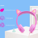 Tai nghe học sinh có dây 3.5mm LX-K06 tai mèo phát sáng, dài cáp 1.2m, màu hồng, tím, xanh dương, cam