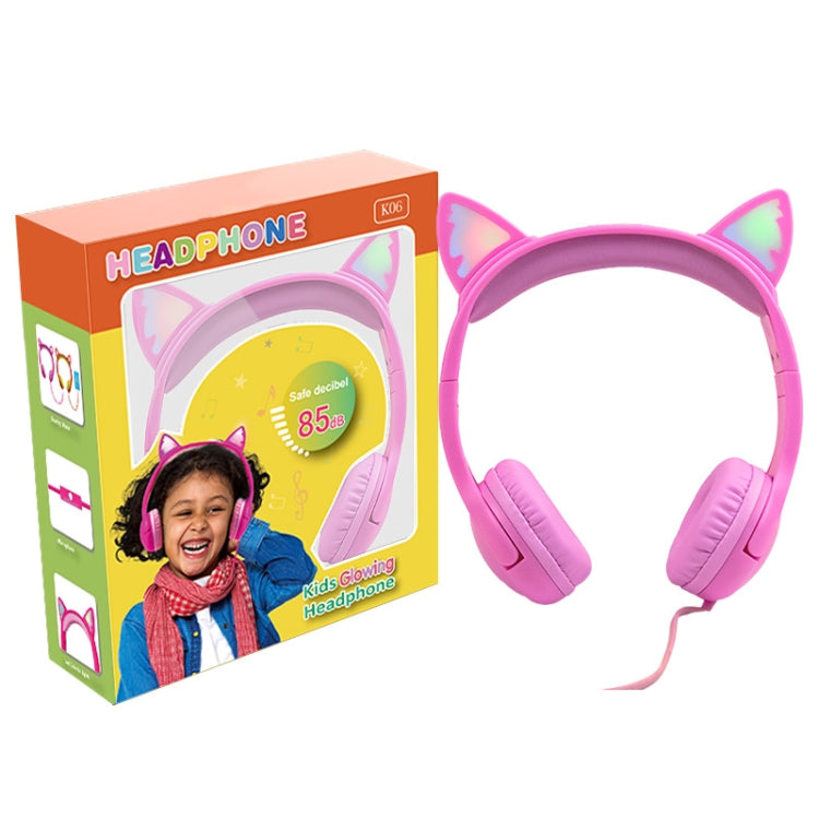 Tai nghe học sinh có dây 3.5mm LX-K06 tai mèo phát sáng, dài cáp 1.2m, màu hồng, tím, xanh dương, cam