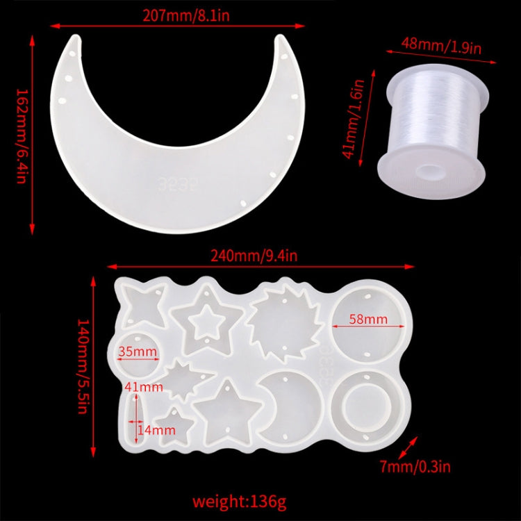 Khuôn móc gió DIY epoxy mặt trăng, bộ móc gió treo, kiểu:, MD3535 + MD3536, MD3535 + MD3536 + dây câu cá