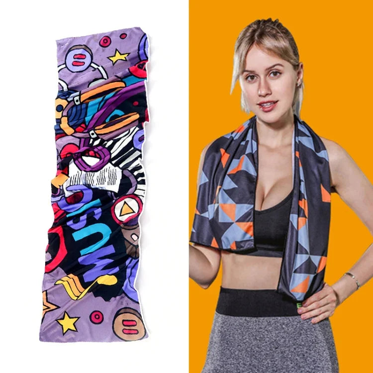 Khăn lạnh thể thao gym thấm mồ hôi nhanh khô, khăn nhanh khô, kích thước: 100 x 30cm (Lễ hội âm nhạc), khăn nhanh khô, kích thước: 100 x 30cm (Lửa), khăn nhanh khô, kích thước: 100 x 30cm (Tam giác hình học)