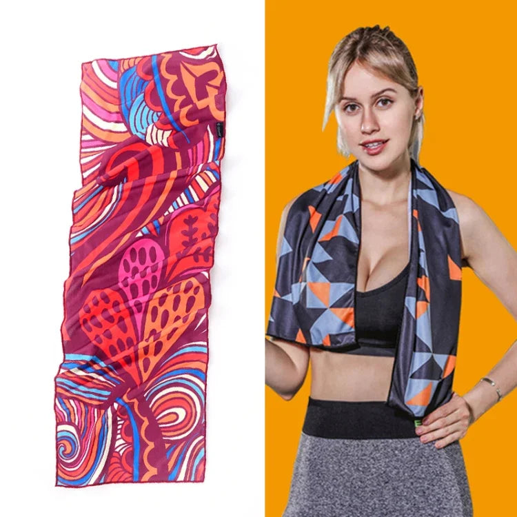 Khăn lạnh thể thao gym thấm mồ hôi nhanh khô, khăn nhanh khô, kích thước: 100 x 30cm (Lễ hội âm nhạc), khăn nhanh khô, kích thước: 100 x 30cm (Lửa), khăn nhanh khô, kích thước: 100 x 30cm (Tam giác hình học)