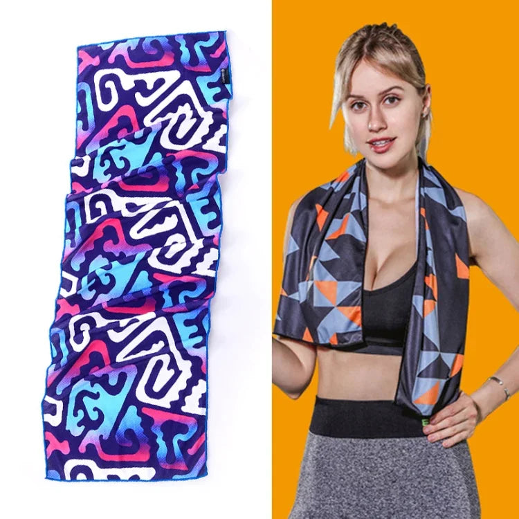 Khăn lạnh thể thao gym thấm mồ hôi nhanh khô, khăn nhanh khô, kích thước: 100 x 30cm (Lễ hội âm nhạc), khăn nhanh khô, kích thước: 100 x 30cm (Lửa), khăn nhanh khô, kích thước: 100 x 30cm (Tam giác hình học)