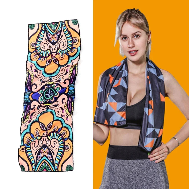Khăn lạnh thể thao gym thấm mồ hôi nhanh khô, khăn nhanh khô, kích thước: 100 x 30cm (Lễ hội âm nhạc), khăn nhanh khô, kích thước: 100 x 30cm (Lửa), khăn nhanh khô, kích thước: 100 x 30cm (Tam giác hình học)