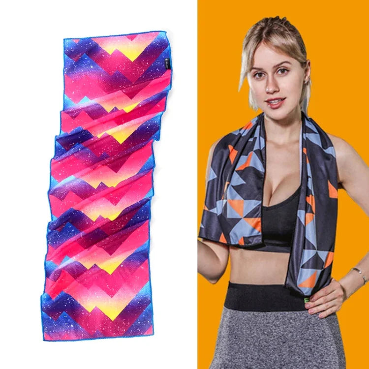Khăn lạnh thể thao gym thấm mồ hôi nhanh khô, khăn nhanh khô, kích thước: 100 x 30cm (Lễ hội âm nhạc), khăn nhanh khô, kích thước: 100 x 30cm (Lửa), khăn nhanh khô, kích thước: 100 x 30cm (Tam giác hình học)