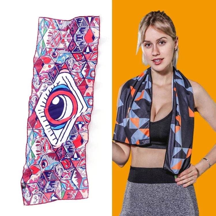 Khăn lạnh thể thao gym thấm mồ hôi nhanh khô, khăn nhanh khô, kích thước: 100 x 30cm (Lễ hội âm nhạc), khăn nhanh khô, kích thước: 100 x 30cm (Lửa), khăn nhanh khô, kích thước: 100 x 30cm (Tam giác hình học)