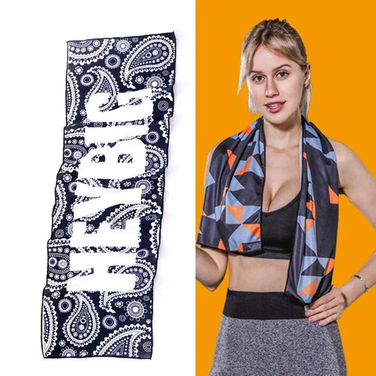 Khăn lạnh thể thao gym thấm mồ hôi nhanh khô, khăn nhanh khô, kích thước: 100 x 30cm (Lễ hội âm nhạc), khăn nhanh khô, kích thước: 100 x 30cm (Lửa), khăn nhanh khô, kích thước: 100 x 30cm (Tam giác hình học)