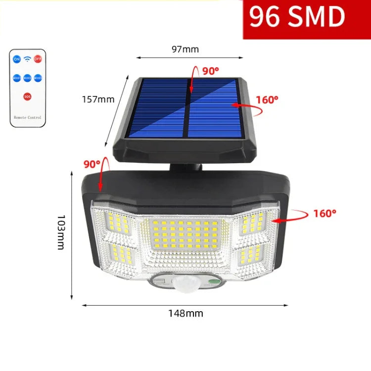 TG-TY085 Đèn Tường Ngoài Trời Năng Lượng Mặt Trời Cảm Ứng Cơ Thể Người Đèn Đường Sân Vườn Gia Đình Chống Nước Có Điều Khiển Từ Xa, Thông Số:, 96 LED Tích Hợp, 96 COB Tích Hợp, 96 LED Riêng Biệt, 96 COB Riêng Biệt, 168 LED Tích Hợp, 168 COB Tích Hợp