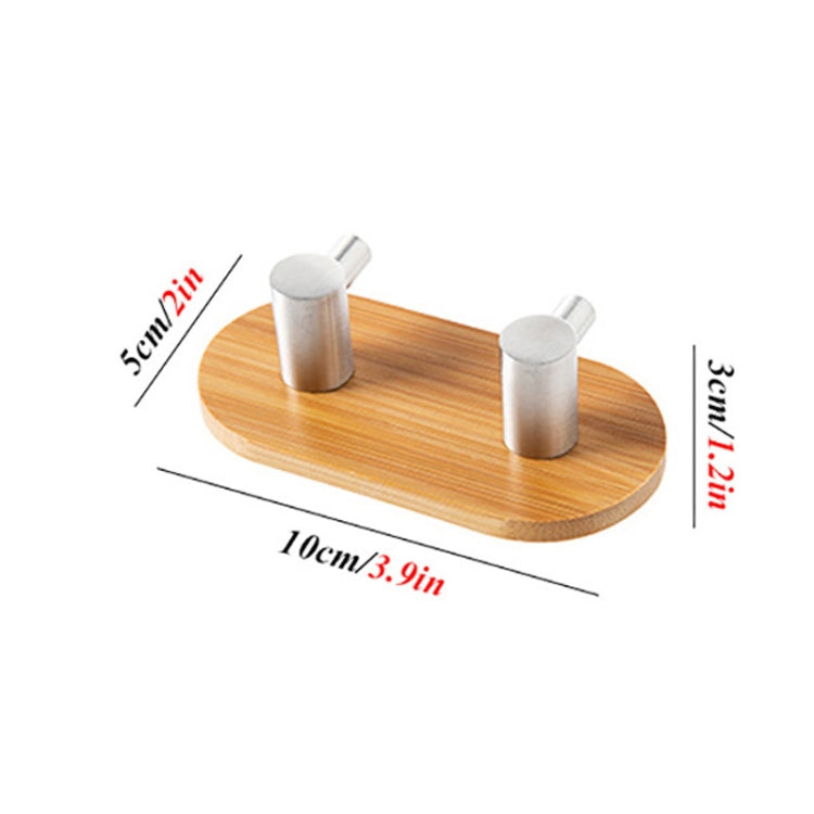 2 cái móc đôi bằng thép không gỉ và tre, móc dán cửa nhà bếp và phòng tắm, móc gỗ dán