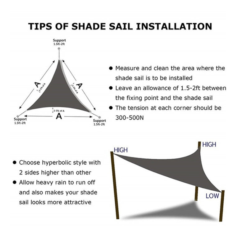 Mái che ngoài trời hình tam giác chống thấm nước và chống tia UV cho vườn, Kích thước: 5m x 5m x 5m, 5m x 5m x 5m