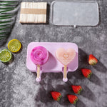 Khuôn kem que silicone hoạt hình dễ thương có nắp và que, hình trái tim