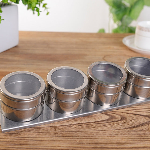Bộ lọ đựng gia vị nhà bếp bằng thép không gỉ có nam châm, bộ lọ đựng gia vị bằng thép không gỉ
