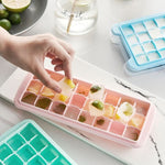 Khay làm đá silicone sáng tạo 24 ô, khuôn viên đá lớn có nắp, màu hồng nhạt, xanh da trời, xanh bạc hà