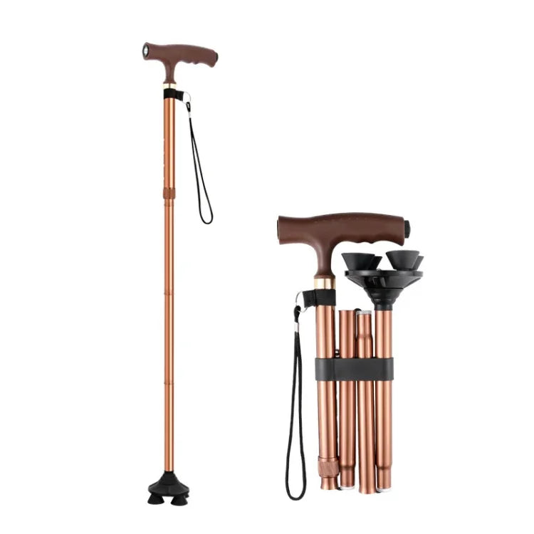 TBS-009 Nạng bốn chân gấp gọn cho người già, hợp kim nhôm nhẹ và đa năng, nạng chống trượt có đèn, TBS-009 (Đen), TBS-009 (Nâu)
