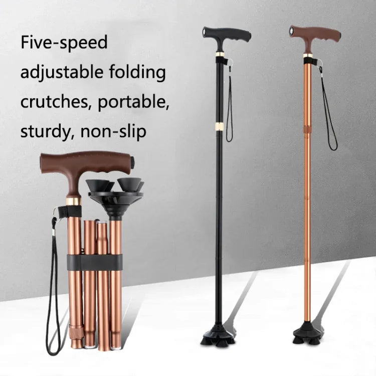 TBS-009 Nạng bốn chân gấp gọn cho người già, hợp kim nhôm nhẹ và đa năng, nạng chống trượt có đèn, TBS-009 (Đen), TBS-009 (Nâu)