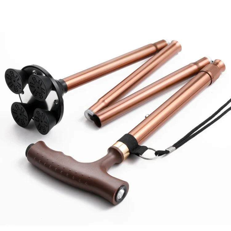 TBS-009 Nạng bốn chân gấp gọn cho người già, hợp kim nhôm nhẹ và đa năng, nạng chống trượt có đèn, TBS-009 (Đen), TBS-009 (Nâu)