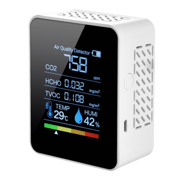 Máy đo chất lượng không khí CO2 di động, đo formaldehyde, nhiệt độ trong nhà, độ ẩm, hiển thị LED kỹ thuật số, 5 trong 1 bán dẫn