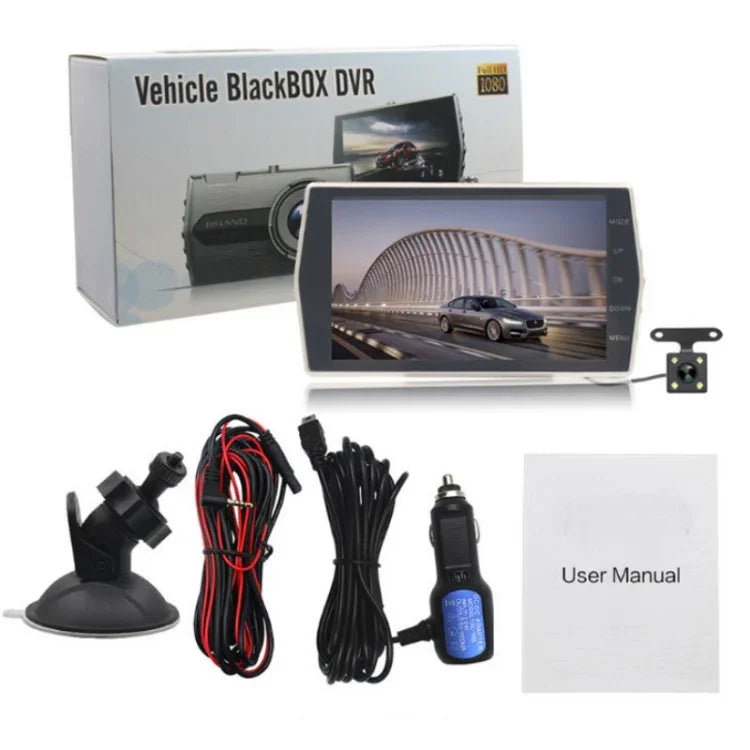 Máy ghi hình lái xe trước và sau với ống kính kép 4 inch HD 1080P có tầm nhìn ban đêm, 1080P