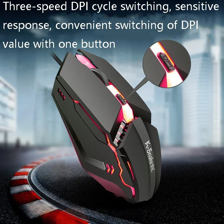 2 cái Chuột chơi game có dây K-Snake M11 4 phím 1600DPI phát sáng cho máy tính xách tay và máy tính để bàn, chiều dài cáp: 1,5m