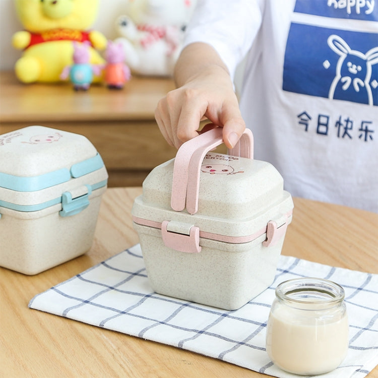 Hộp cơm ba tầng làm từ rơm lúa mì, có thể dùng trong lò vi sóng, màu xanh dương, màu hồng