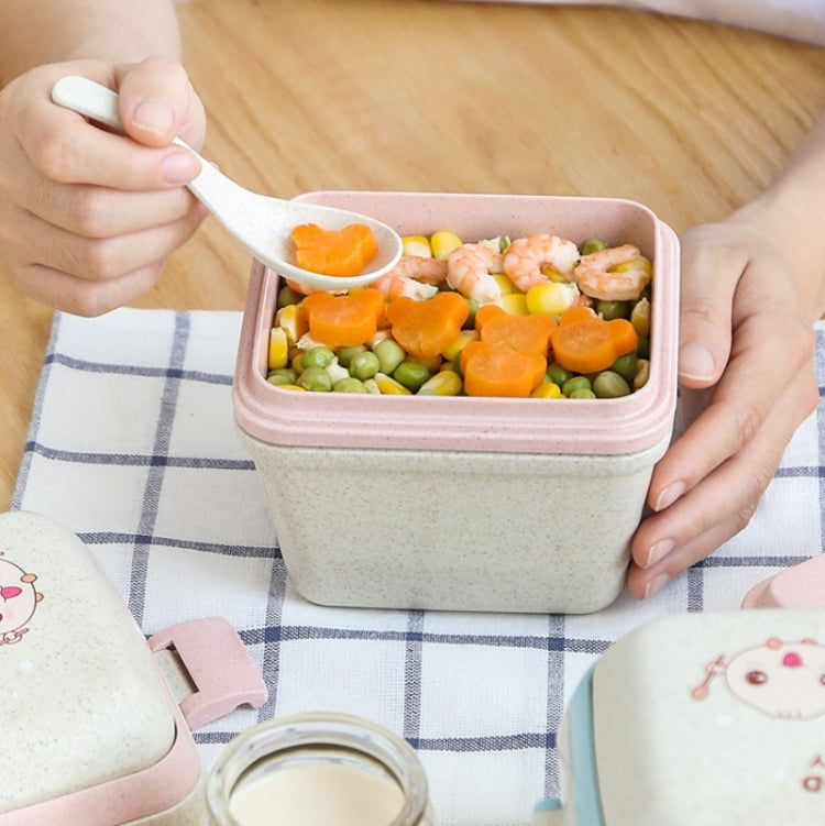 Hộp cơm ba tầng làm từ rơm lúa mì, có thể dùng trong lò vi sóng, màu xanh dương, màu hồng