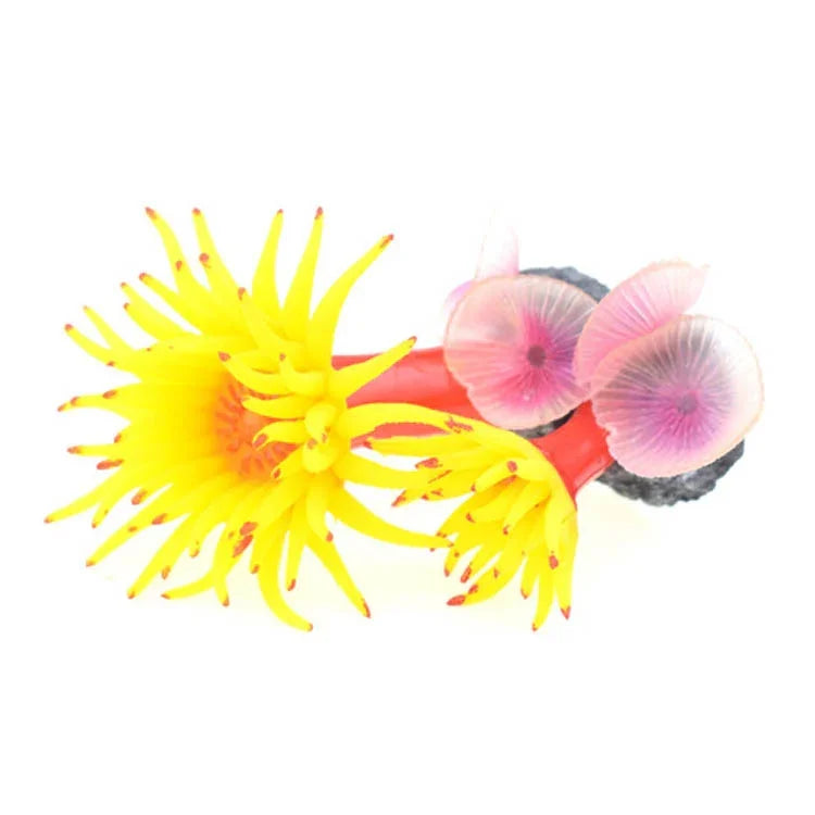 Trang trí cảnh quan mô phỏng đáy biển bể cá bằng silicone san hô, động vật thân mềm, cây biển, Màu vàng, Trắng