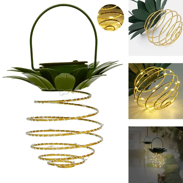 Đèn dứa năng lượng mặt trời đèn lồng sắt rèn dây đồng LED trang trí vườn ngoài trời chống nước, 24 LED, 60 LED