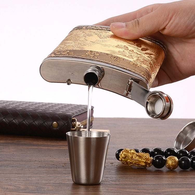 Bộ bình rượu inox di động kèm phễu ly rượu, kiểu dáng: 8OZ lõi vá Jack mới, 8OZ lõi vá Jack cũ, 8OZ lõi vá ông già, 8OZ lõi hoa văn vàng, 7OZ Jack xám da đen, 7OZ Jack xám da vàng ông già