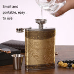 Bộ bình rượu inox di động kèm phễu ly rượu, kiểu dáng: 8OZ lõi vá Jack mới, 8OZ lõi vá Jack cũ, 8OZ lõi vá ông già, 8OZ lõi hoa văn vàng, 7OZ Jack xám da đen, 7OZ Jack xám da vàng ông già
