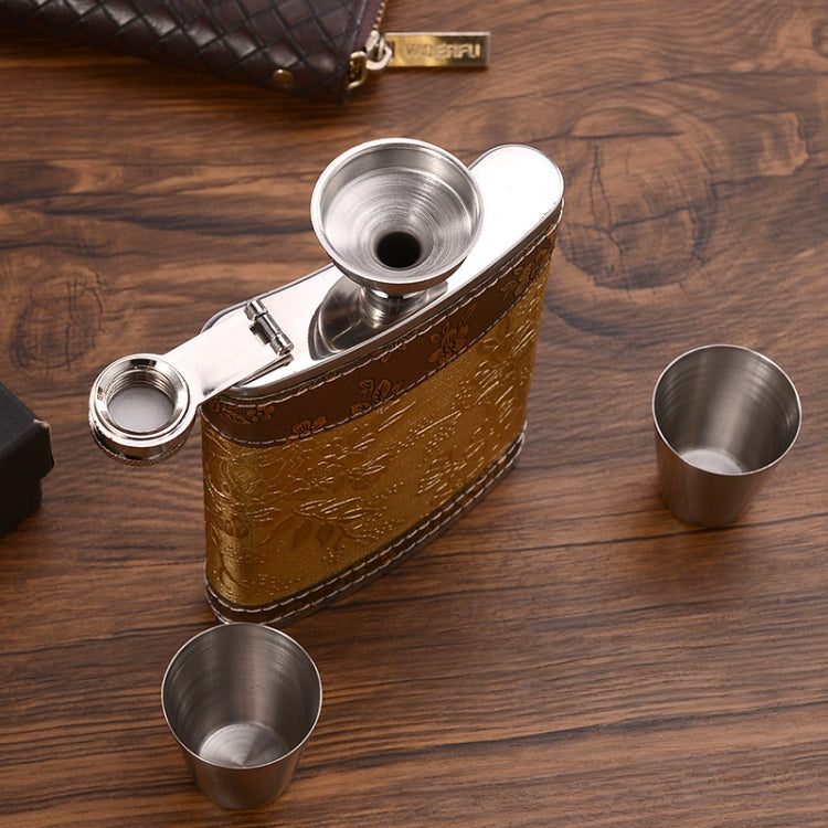 Bộ bình rượu inox di động kèm phễu ly rượu, kiểu dáng: 8OZ lõi vá Jack mới, 8OZ lõi vá Jack cũ, 8OZ lõi vá ông già, 8OZ lõi hoa văn vàng, 7OZ Jack xám da đen, 7OZ Jack xám da vàng ông già