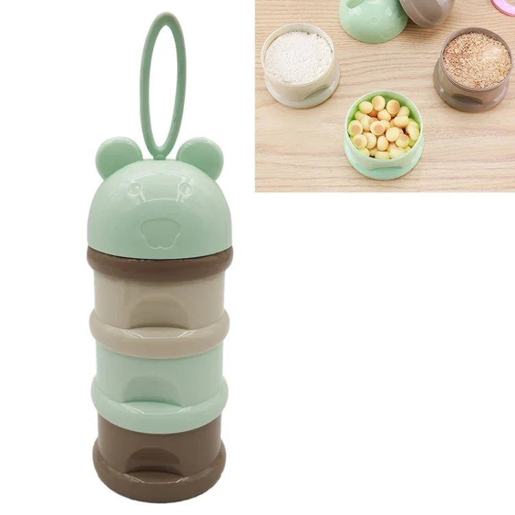 Hộp đựng thức ăn cho bé kiểu ếch 3 tầng, hộp bột sữa hoạt hình, màu xanh dương, xanh lá, tím