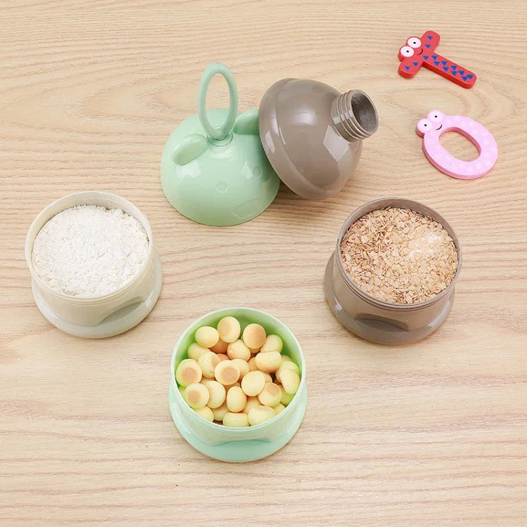Hộp đựng thức ăn cho bé kiểu ếch 3 tầng, hộp bột sữa hoạt hình, màu xanh dương, xanh lá, tím