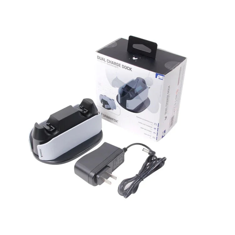 SPARKFOX W20P508 Bộ sạc đôi có tiếp điểm sạc không dây cho tay cầm PS5, Kiểu:, Bộ sạc + Cáp dữ liệu + Phích cắm sạc, Bộ sạc + Cáp dữ liệu