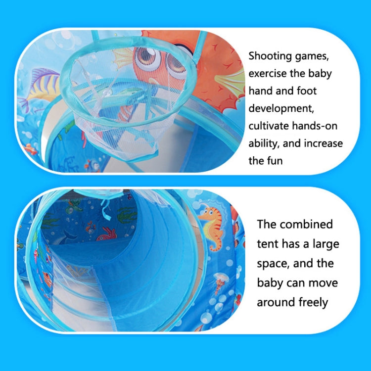 3 in 1 ZP01 Children Tent Play House Tunnel Foldable Shooting Ocean Ball Pool Toy, Blue Sea, Deep Sea