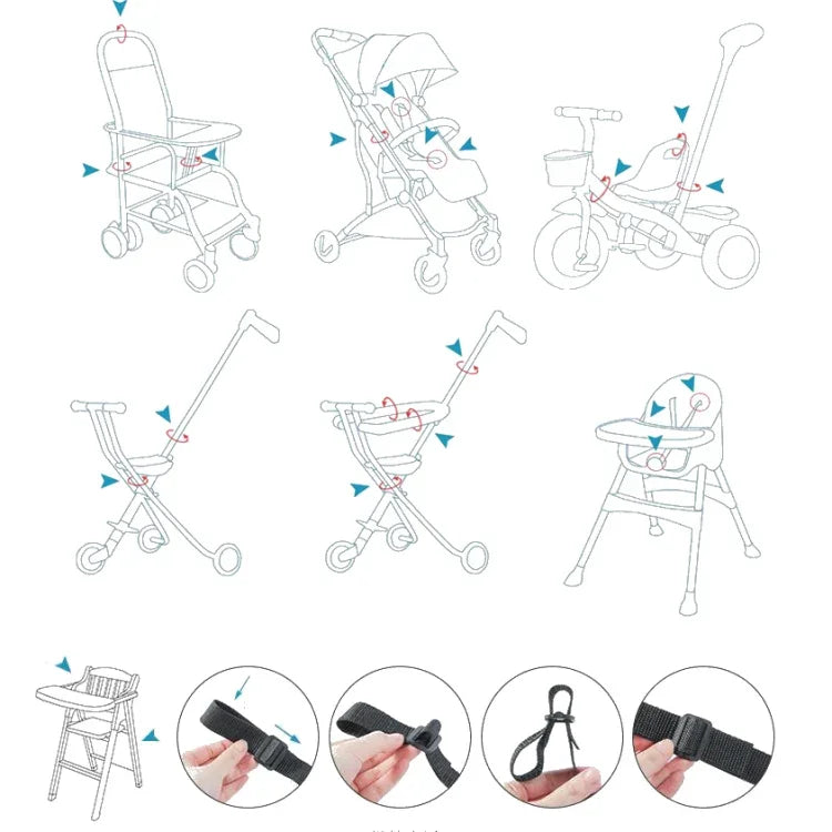 Dây an toàn ghế ăn xe đẩy cho bé loại năm điểm phiên bản A + dây cố định + đệm vai dày + bảo vệ háng lớn, đen, đỏ, hồng, xanh da trời, xám