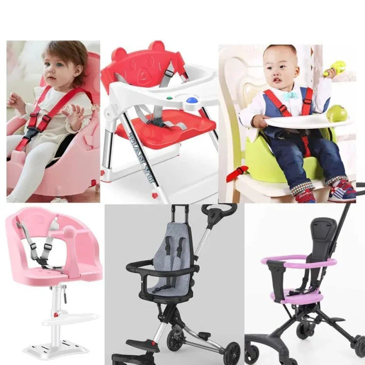Dây an toàn ghế ăn xe đẩy cho bé loại năm điểm phiên bản A + dây cố định + đệm vai dày + bảo vệ háng lớn, đen, đỏ, hồng, xanh da trời, xám