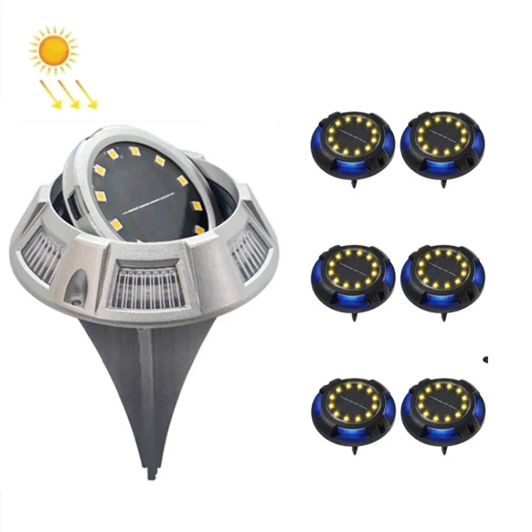 Đèn ngầm năng lượng mặt trời ngoài trời đèn cỏ xoay, thông số:, 12 LED ánh sáng trắng + xanh dương (vỏ nhôm), 12 LED ánh sáng ấm + xanh dương (vỏ nhôm), 12 LED ánh sáng trắng + màu (vỏ nhôm), 12 LED ánh sáng ấm + màu (vỏ nhôm)