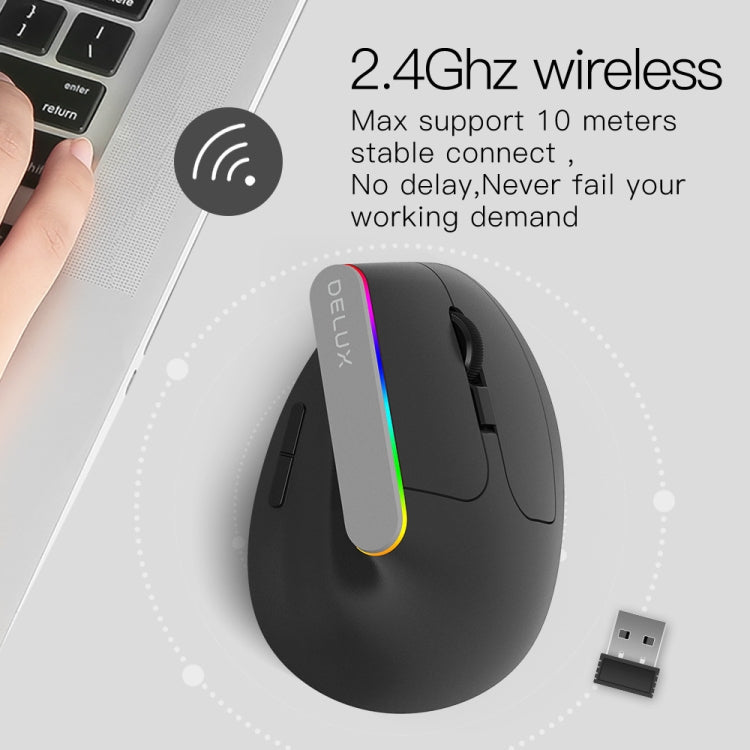 DELUX M618C Chuột không dây Bluetooth dọc RGB 6 phím 1600 DPI chế độ kép, M618C (trắng), M618C (đen)