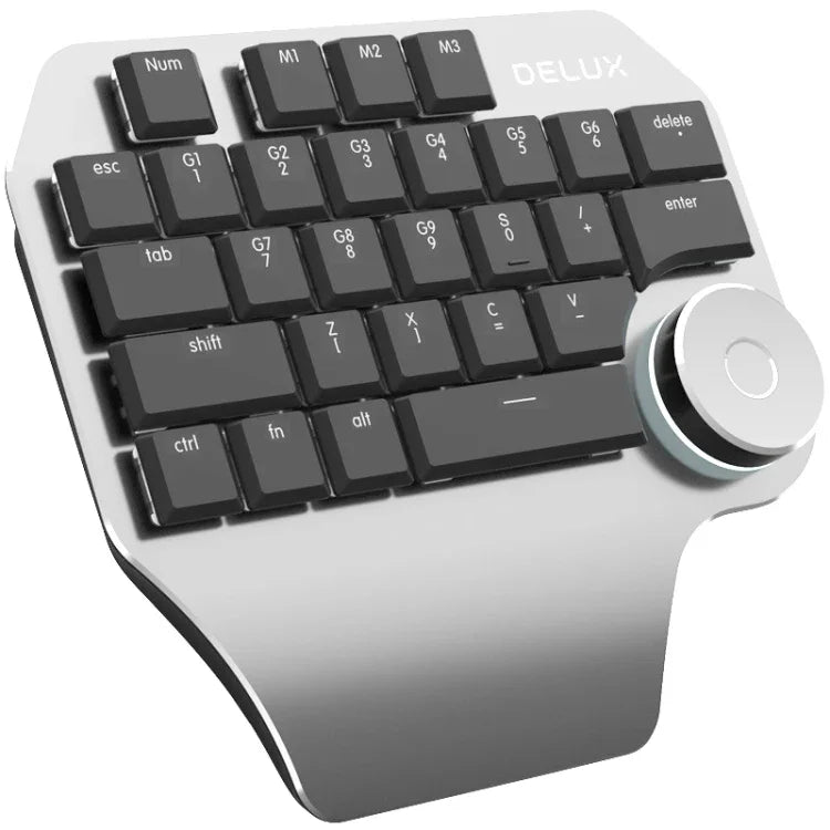 Bàn phím một tay DELUX T11 29 phím phím tắt công cụ giọng nói, màu: Bạc Đen, Bạc Đen