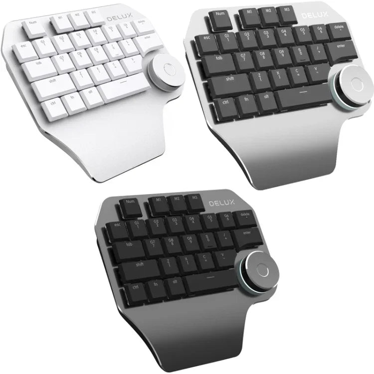 Bàn phím một tay DELUX T11 29 phím phím tắt công cụ giọng nói, màu: Bạc Đen, Bạc Đen