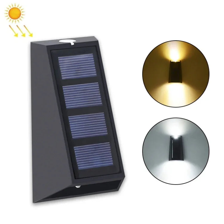 2 chiếc đèn tường năng lượng mặt trời N771 đèn lên xuống đèn tường ngoài trời đèn vườn, ánh sáng nhiều màu, ánh sáng ấm + trắng