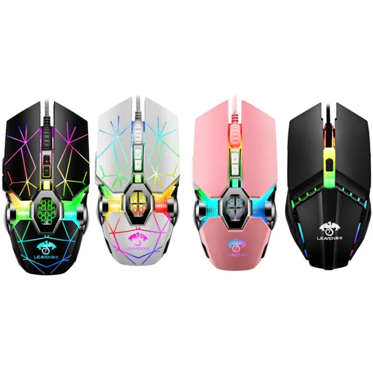 LEAVEN Chuột chơi game cơ có dây USB 7 phím 4000 DPI RGB phát sáng cho máy tính văn phòng, chiều dài cáp: 1.5m, S30 đen, S30 trắng, S30 hồng, S10 đen