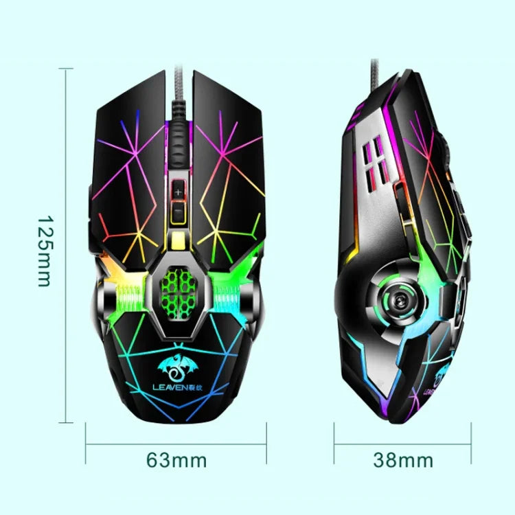 LEAVEN Chuột chơi game cơ có dây USB 7 phím 4000 DPI RGB phát sáng cho máy tính văn phòng, chiều dài cáp: 1.5m, S30 đen, S30 trắng, S30 hồng, S10 đen
