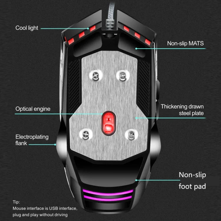 LEAVEN Chuột chơi game cơ có dây USB 7 phím 4000 DPI RGB phát sáng cho máy tính văn phòng, chiều dài cáp: 1.5m, S30 đen, S30 trắng, S30 hồng, S10 đen