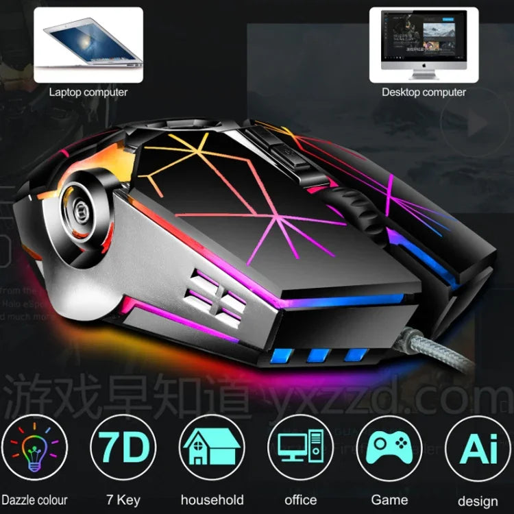 LEAVEN Chuột chơi game cơ có dây USB 7 phím 4000 DPI RGB phát sáng cho máy tính văn phòng, chiều dài cáp: 1.5m, S30 đen, S30 trắng, S30 hồng, S10 đen
