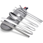 Bộ dao muỗng đũa 7 trong 1 và ống hút bằng thép không gỉ, bộ dao muỗng đũa di động, bạc + túi nhẹ, vàng + túi nhẹ, hồng + túi nhẹ, Symphony + túi nhẹ, đen + túi nhẹ, bạc + túi dày, vàng + túi dày, hồng + túi dày, Symphony + túi dày...
