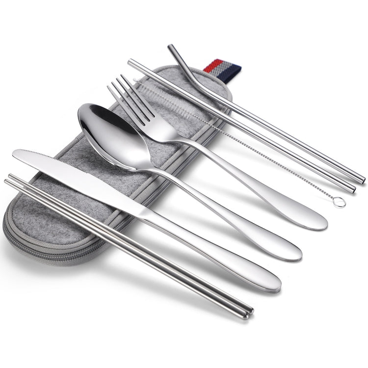 Bộ dao muỗng đũa 7 trong 1 và ống hút bằng thép không gỉ, bộ dao muỗng đũa di động, bạc + túi nhẹ, vàng + túi nhẹ, hồng + túi nhẹ, Symphony + túi nhẹ, đen + túi nhẹ, bạc + túi dày, vàng + túi dày, hồng + túi dày, Symphony + túi dày...