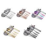 Bộ dao muỗng đũa 7 trong 1 và ống hút bằng thép không gỉ, bộ dao muỗng đũa di động, bạc + túi nhẹ, vàng + túi nhẹ, hồng + túi nhẹ, Symphony + túi nhẹ, đen + túi nhẹ, bạc + túi dày, vàng + túi dày, hồng + túi dày, Symphony + túi dày...