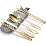 Bộ dao muỗng đũa 7 trong 1 và ống hút bằng thép không gỉ, bộ dao muỗng đũa di động, bạc + túi nhẹ, vàng + túi nhẹ, hồng + túi nhẹ, Symphony + túi nhẹ, đen + túi nhẹ, bạc + túi dày, vàng + túi dày, hồng + túi dày, Symphony + túi dày...